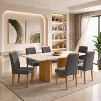 Conjunto Sala de Jantar 6 Lugares Retangular Tampo MDF 160x80cm Mesa Isla e Cadeiras Carol Conjunto Sala de Jantar 6 Lugares Retangular Tampo MDF 160x80cm Mesa Isla e Cadeiras Carol