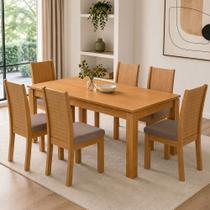 Conjunto Sala de Jantar 6 Lugares Retangular Tampo MDF 180cm Mesa e Cadeiras Athenas Amêndoa Clean/Suede Animale Bege Conjunto Sala de Jantar 6 Lugares Retangular Tampo MDF 180cm Mesa e Cadeiras Athenas Amêndoa Clean/Suede Animale Bege