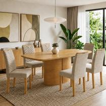 Conjunto Sala de Jantar 6 Lugares Retangular Tampo MDF 180x90cm Mesa Diana e Carol