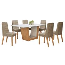 Conjunto Sala de Jantar 6 Lugares Retangular Tampo MDF Mesa Apogeu com Cadeiras Luar Marrom/Off White/Amêndoa Clean/Linho Rinzai Bege Conjunto Sala de Jantar 6 Lugares Retangular Tampo MDF Mesa Apogeu com Cadeiras Luar Marrom/Off White/Amêndoa Clean/Linho Rinzai Bege