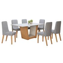 Conjunto Sala de Jantar 6 Lugares Retangular Tampo MDF Mesa Apogeu com Cadeiras Luar