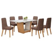Conjunto Sala de Jantar 6 Lugares Retangular Tampo MDF Mesa Apogeu com Cadeiras Luar
