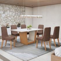 Conjunto Sala de Jantar 6 Lugares Retangular Tampo MDF Mesa Apogeu com Cadeiras Luar