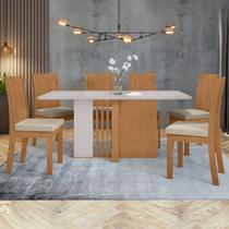 Conjunto Sala de Jantar 6 Lugares Retangular Tampo MDF Mesa Astrid com Cadeiras Athenas Bege Amêndoa Clean/Off White/Naturale Creme
