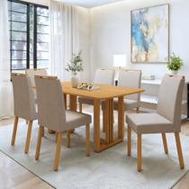 Conjunto Sala de Jantar 6 Lugares Retangular Tampo MDF Mesa Bold e Cadeiras Pés Madeira Lunen Conjunto Sala de Jantar 6 Lugares Retangular Tampo MDF Mesa Bold e Cadeiras Pés Madeira Lunen
