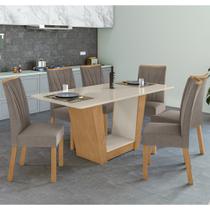 Conjunto Sala de Jantar 6 Lugares Retangular Tampo MDF Mesa e Cadeiras Apogeu