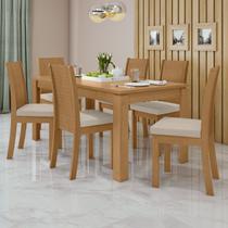 Conjunto Sala de Jantar 6 Lugares Retangular Tampo MDF Mesa e Cadeiras Athenas Marrom/Amêndoa Clean/Linho Rinzai Bege