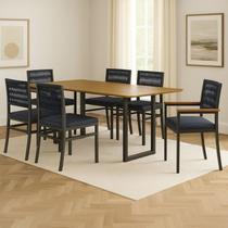 Conjunto Sala de Jantar 6 Lugares Retangular Tampo MDF Mesa Itália com Cadeiras Barcelona