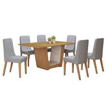 Conjunto Sala de Jantar 6 Lugares Retangular Tampo MDF no Glass Mesa Apogeu com Cadeiras Luar Marrom/Off White/Amêndoa Clean/Linho Cinza