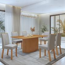 Conjunto Sala de Jantar 6 Lugares Retangular Tampo MDF no Glass Mesa Luar com Cadeiras Apogeu Marrom/Amêndoa Clean/Off White/Cinza