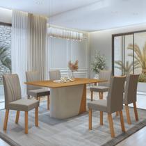 Conjunto Sala de Jantar 6 Lugares Retangular Tampo MDF no Glass Mesa Luar com Cadeiras Apogeu Marrom/Off White/Amêndoa Clean/Capuccino