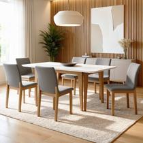 Conjunto Sala de Jantar 6 Lugares Retangular Tampo Vidro Base Madeira Maciça Mesa e Cadeiras Bella Marrom/Cinamomo/Off White/Linho Prata Conjunto Sala de Jantar 6 Lugares Retangular Tampo Vidro Base Madeira Maciça Mesa e Cadeiras Bella Marrom/Cinamomo/Off White/Linho Prata