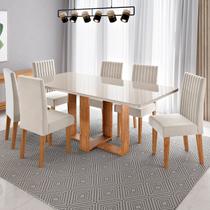 Conjunto Sala de Jantar 6 Lugares Retangular Tampo Vidro e MDF Victoria Conjunto Sala de Jantar 6 Lugares Retangular Tampo Vidro e MDF Victoria