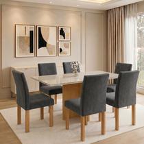 Conjunto Sala de Jantar 6 Lugares Retangular Tampo Vidro/MDF 160x80cm Mesa Carol e Cadeiras Espanha Conjunto Sala de Jantar 6 Lugares Retangular Tampo Vidro/MDF 160x80cm Mesa Carol e Cadeiras Espanha