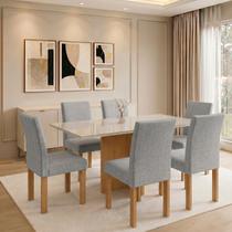 Conjunto Sala de Jantar 6 Lugares Retangular Tampo Vidro/MDF 160x80cm Mesa Carol e Cadeiras Espanha Conjunto Sala de Jantar 6 Lugares Retangular Tampo Vidro/MDF 160x80cm Mesa Carol e Cadeiras Espanha