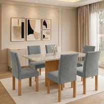 Conjunto Sala de Jantar 6 Lugares Retangular Tampo Vidro MDF 160x80cm Mesa Carol e Cadeiras Espanha Conjunto Sala de Jantar 6 Lugares Retangular Tampo Vidro MDF 160x80cm Mesa Carol e Cadeiras Espanha