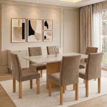 Conjunto Sala de Jantar 6 Lugares Retangular Tampo Vidro MDF 160x80cm Mesa Carol e Cadeiras Espanha Conjunto Sala de Jantar 6 Lugares Retangular Tampo Vidro MDF 160x80cm Mesa Carol e Cadeiras Espanha