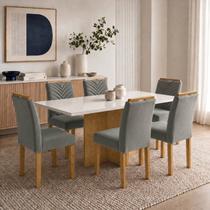 Conjunto Sala de Jantar 6 Lugares Retangular Tampo Vidro/MDF 160x80cm Mesa e Cadeiras Carol Conjunto Sala de Jantar 6 Lugares Retangular Tampo Vidro/MDF 160x80cm Mesa e Cadeiras Carol