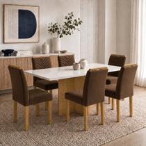 Conjunto Sala de Jantar 6 Lugares Retangular Tampo Vidro/MDF 160x80cm Mesa e Cadeiras Carol Conjunto Sala de Jantar 6 Lugares Retangular Tampo Vidro/MDF 160x80cm Mesa e Cadeiras Carol