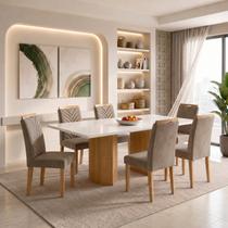 Conjunto Sala de Jantar 6 Lugares Retangular Tampo Vidro MDF 160x80cm Mesa Isla e Cadeiras Carol Conjunto Sala de Jantar 6 Lugares Retangular Tampo Vidro MDF 160x80cm Mesa Isla e Cadeiras Carol
