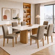 Conjunto Sala de Jantar 6 Lugares Retangular Tampo Vidro/MDF 160x80cm Mesa Isla e Cadeiras Lyra Conjunto Sala de Jantar 6 Lugares Retangular Tampo Vidro/MDF 160x80cm Mesa Isla e Cadeiras Lyra
