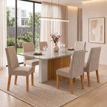 Conjunto Sala de Jantar 6 Lugares Retangular Tampo Vidro/MDF 170cm Mesa Astrid com Cadeiras Luar Bege Amêndoa Clean/Off White/Linho Rinzai Bege Conjunto Sala de Jantar 6 Lugares Retangular Tampo Vidro/MDF 170cm Mesa Astrid com Cadeiras Luar Bege Amêndoa Clean/Off White/Linho Rinzai Bege