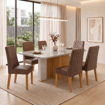 Conjunto Sala de Jantar 6 Lugares Retangular Tampo Vidro/MDF 170cm Mesa Astrid com Cadeiras Luar Marrom Amêndoa Clean/Off White/Avelã Conjunto Sala de Jantar 6 Lugares Retangular Tampo Vidro/MDF 170cm Mesa Astrid com Cadeiras Luar Marrom Amêndoa Clean/Off White/Avelã