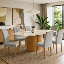 Conjunto Sala de Jantar 6 Lugares Retangular Tampo Vidro MDF 180x90cm Mesa Diana e Cadeiras Carol