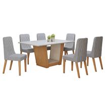 Conjunto Sala de Jantar 6 Lugares Retangular Tampo Vidro/MDF Mesa Apogeu com Cadeiras Luar Marrom/Off White/Amêndoa Clean/Linho Cinza