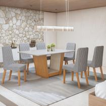 Conjunto Sala de Jantar 6 Lugares Retangular Tampo Vidro/MDF Mesa Apogeu com Cadeiras Luar