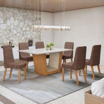 Conjunto Sala de Jantar 6 Lugares Retangular Tampo Vidro/MDF Mesa Apogeu com Cadeiras Luar Conjunto Sala de Jantar 6 Lugares Retangular Tampo Vidro/MDF Mesa Apogeu com Cadeiras Luar