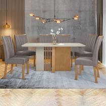 Conjunto Sala de Jantar 6 Lugares Retangular Tampo Vidro/MDF Mesa Astrid com Cadeiras Apogeu Conjunto Sala de Jantar 6 Lugares Retangular Tampo Vidro/MDF Mesa Astrid com Cadeiras Apogeu