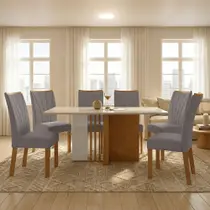 Conjunto Sala de Jantar 6 Lugares Retangular Tampo Vidro/MDF Mesa Astrid com Cadeiras Apogeu