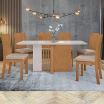 Conjunto Sala de Jantar 6 Lugares Retangular Tampo Vidro/MDF Mesa Astrid com Cadeiras Athenas Bege/Amêndoa Clean/Off White