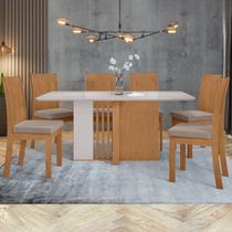 Conjunto Sala de Jantar 6 Lugares Retangular Tampo Vidro/MDF Mesa Astrid e Cadeiras Athenas Bege/Amêndoa Clean/Off White/Rinzai