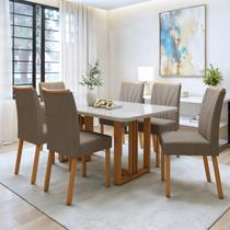 Conjunto Sala de Jantar 6 Lugares Retangular Tampo Vidro/MDF Mesa Bold e Cadeiras Pés Madeira Jade