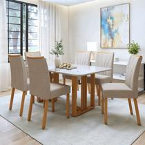 Conjunto Sala de Jantar 6 Lugares Retangular Tampo Vidro/MDF Mesa Bold e Cadeiras Pés Madeira Jade