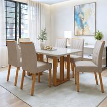 Conjunto Sala de Jantar 6 Lugares Retangular Tampo Vidro/MDF Mesa Bold e Cadeiras Pés Madeira Jade Conjunto Sala de Jantar 6 Lugares Retangular Tampo Vidro/MDF Mesa Bold e Cadeiras Pés Madeira Jade
