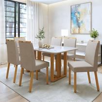 Conjunto Sala de Jantar 6 Lugares Retangular Tampo Vidro/MDF Mesa Bold e Cadeiras Pés Madeira Lunen Conjunto Sala de Jantar 6 Lugares Retangular Tampo Vidro/MDF Mesa Bold e Cadeiras Pés Madeira Lunen