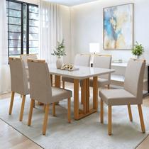 Conjunto Sala de Jantar 6 Lugares Retangular Tampo Vidro/MDF Mesa Bold e Cadeiras Pés Madeira Lunen Conjunto Sala de Jantar 6 Lugares Retangular Tampo Vidro/MDF Mesa Bold e Cadeiras Pés Madeira Lunen