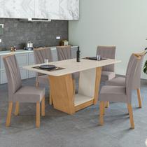 Conjunto Sala de Jantar 6 Lugares Retangular Tampo Vidro/MDF Mesa e Cadeiras Apogeu Marrom/Amêndoa Clean/Off White/Capuccino