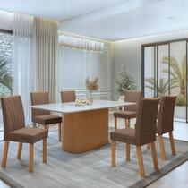 Conjunto Sala de Jantar 6 Lugares Retangular Tampo Vidro/MDF Mesa Luar com Cadeiras Apogeu