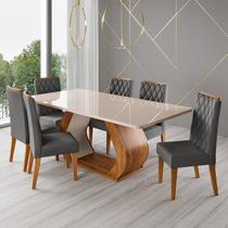 Conjunto Sala de Jantar 6 Lugares Tampo de Vidro e Mdf Taura Conjunto Sala de Jantar 6 Lugares Tampo de Vidro e Mdf Taura