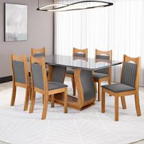 Conjunto Sala de Jantar 6 Lugares Tampo de Vidro Genebra Cinza