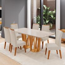 Conjunto Sala de Jantar 6 Lugares Tampo de Vidro MDF Espacio Yescasa