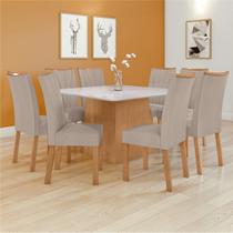 Conjunto Sala de Jantar 8 Lugares Quadrada Tampo Vidro/MDF Mesa Nevada com Cadeiras Apogeu