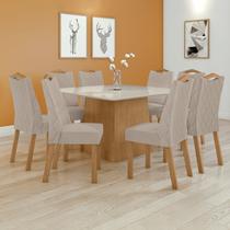 Conjunto Sala de Jantar 8 Lugares Quadrada Tampo Vidro/MDF Mesa Nevada e Cadeiras Vênus Bege/Amêndoa Clean/Off White/Creme