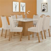 Conjunto Sala de Jantar 8 Lugares Quadrada Tampo Vidro/MDF Mesa Nevada e Cadeiras Vênus