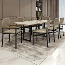 Conjunto Sala de Jantar 8 Lugares Retangular 200x90cm Tampo MDF Mesa Itália com Cadeiras Madri Bege/Preto Conjunto Sala de Jantar 8 Lugares Retangular 200x90cm Tampo MDF Mesa Itália com Cadeiras Madri Bege/Preto