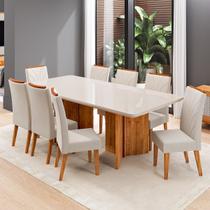 Conjunto Sala de Jantar 8 Lugares Retangular Tampo de Vidro/Mdf Maisa Mel/Off/Bege- Casa Giulia Conjunto Sala de Jantar 8 Lugares Retangular Tampo de Vidro/Mdf Maisa Mel/Off/Bege- Casa Giulia